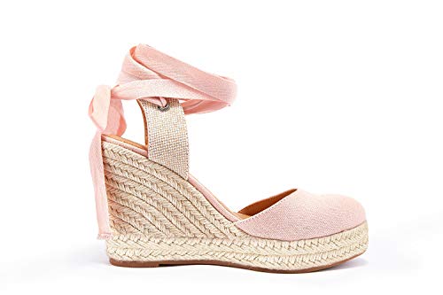 Image of FISACE Womens Summer Espadrille Heel Platform Wedge Sandals Ankle Buckle Strap Closed Toe Shoes