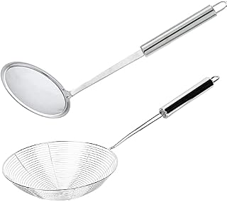 2 Pieces Spider Strainer Skimmer, Aieraczy Skimmer Spoon, Spider Cooking Utensil, Slotted Spoon, Stainless Steel Ladle Wire Spoon for Kitchen Cooking and Frying, Oil Filter, Pasta, Spaghetti, Noodle