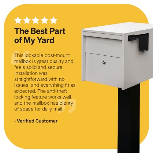 Image of Adoorn Lockable Post Mount Mailboxes for Outside - Small Anti-Theft Locking Mailbox for Packages and Letters - Weatherproof Construction - Durable Steel - 12 inch H x 12 inch W x 18.5 inch D - Sandstone