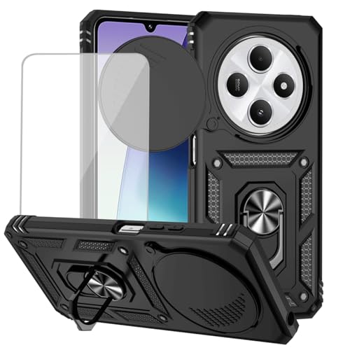 Coque pour Redmi 14C de qualité supérieure avec béquille magnétique noire