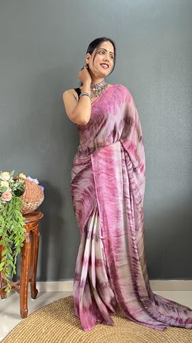 Shiv Textiles Womens Nylon Zip And Go Pre-Stitched Saree  Effortless Wear & Comfort  Ready To Wear Saree(Sb-St-R-18-Lavender)