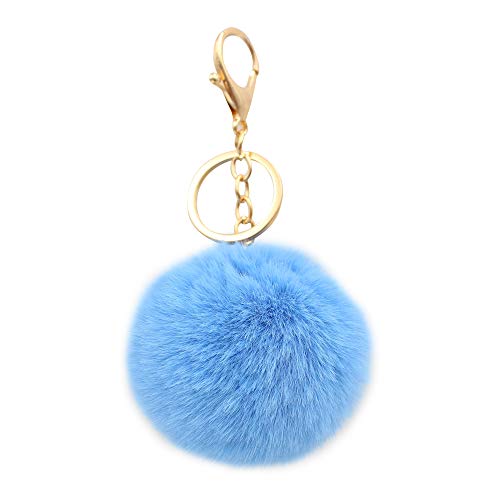 Real Sic Pom Pom Cute Key Ring Keychain - Faux Fur For Girls Women Backpack Purse Gift, Powder Blue, Medium