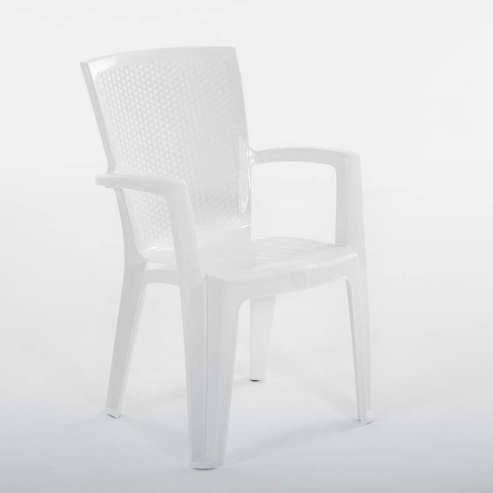 SIEDITI FUORI E DENTRO Sedie da giardino ed esterno Diana effetto rattan in polipropilene impilabili con braccioli (6, Bianco)