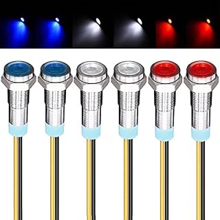 GUUZI 6pcs 220V-230V 6mm LED Panel Pilot Dash Warning Light Indicator Lamp Pilot Dash Bulbs Directional (Red/Blue/White)