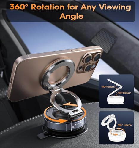 Image of RIGGEAR Upgraded Suction Cup Premium Magnetic Phone Mount, 360 Adjustable Car Mobile Phone Stand for Magsafe iPhones and All Android Phones, Holder for Car, Gym, Mirror, Smooth Surface Table Top