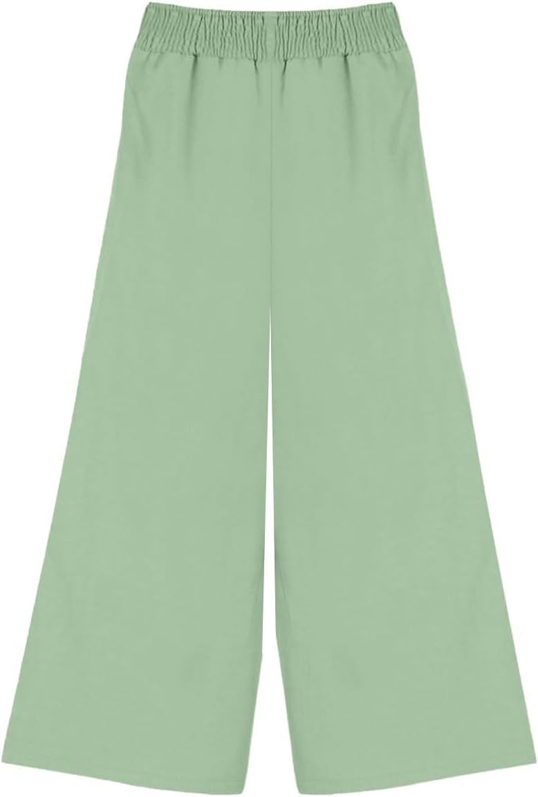 Women's Linen Pants Wide Leg Work Dressy Pants Casual Slacks Business Pants with Pockets
