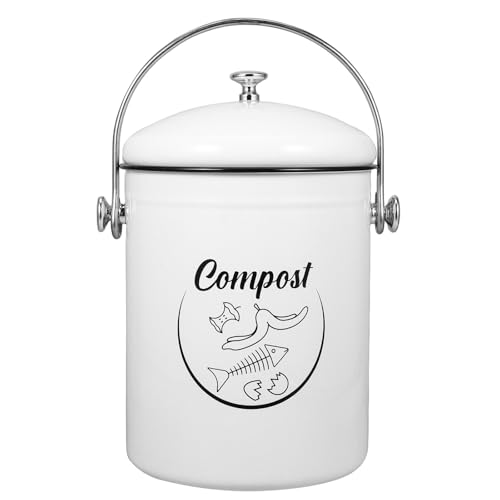 WATIIFUFU Contenedor de Compost de Cocina de 5l con Tapa de Hierro, Bote de Basura Pequeño para Residuos de Alimentos, Cubo de Reciclaje para Encimera, Contenedor de Reciclaje Doméstico,