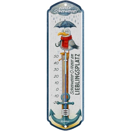 LANOLU retro Schietwetter Thermometer außen analog maritimes Küsten Wetter Thermometer für Garten Balkon Terrasse Deko Vintage Wandthermometer 8x28 cm