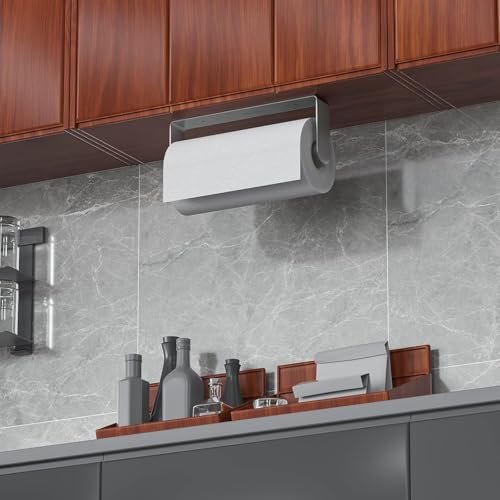 Image of Mbillion Brushed Silver SUS304 Paper Towel Holder 2 Pack | Wall mounte and self-adhesive under cabinet paper towel rack, premium stainless steel for kitchen