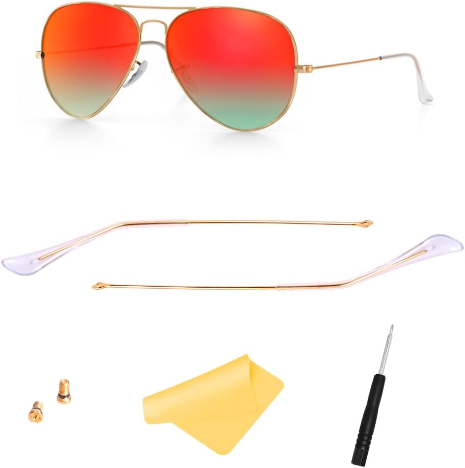 Temple Arm Tips Replacement For Ray-Ban Aviator Series RB3025 Repair Kit (Gold&White)