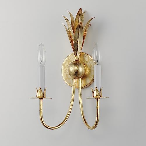 Image of Maxim Lighting Paloma 2-Light Wall Sconce | Gold Leaf Steel Finish | Transitional Indoor Light Fixture | Ideal for Hallways, Bedrooms & Bathrooms | Dimmable Damp Rated | 2882GL
