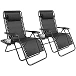 Vivo Technologies Set of 2 Folding Reclining Adjustable Zero Gravity Lounge Chairs, Garden Chair Leisure Beach Chairs with Headrest Sun Loungers Powder-Coated Steel Frames, Black