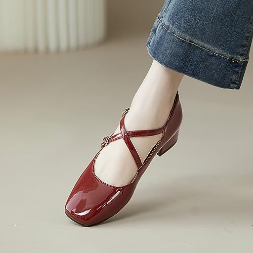 FOWT Women Square Toe Crossed Strap Mary Janes Block Low Heel Pumps Adjustable Buckles Lovely Dates Party Wedding Dress Shoes Size 4-16 US3