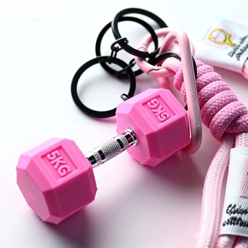 Colorful Fitness Keychain Set - Silicone Dumbbell/Sport Bottle Charm, Metal Clasp, Nylon Lanyard, Gym Bag Accessory, Workout Gift (Pink) - image 4