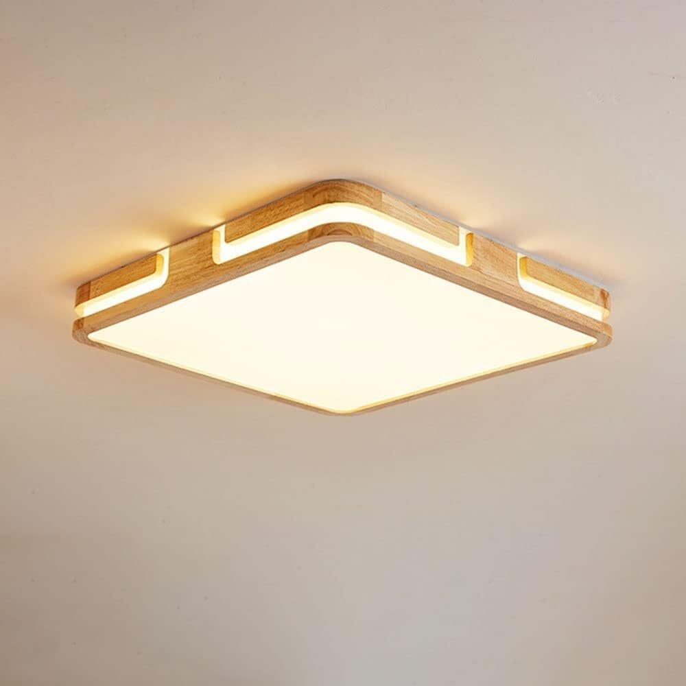 Chandelier, Modern Square Ceiling Light Creative Wooden Ceiling Light Fixture Living Room Bedroom Ceiling Lighting Indoor LED Ceiling Lamp