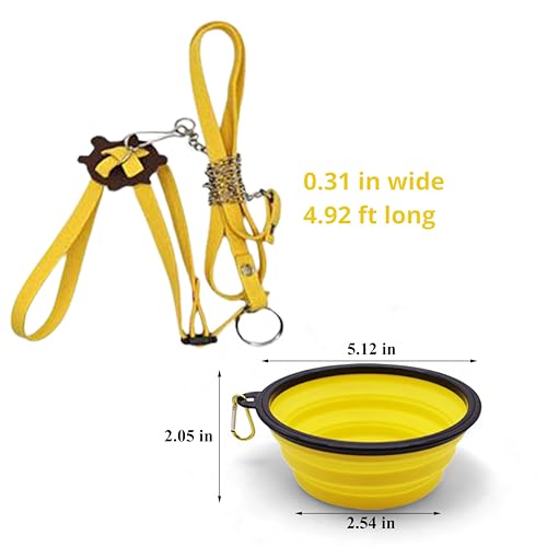 Image of Tortoise Harness and Leash with Folding Bowl, Adjustable Turtle Harness Leash and Portable Food Water Bowl, Outdoor Training Accessories for Small Pets Turtle Lizard Reptile Pet Tortoise Toys (Yellow)