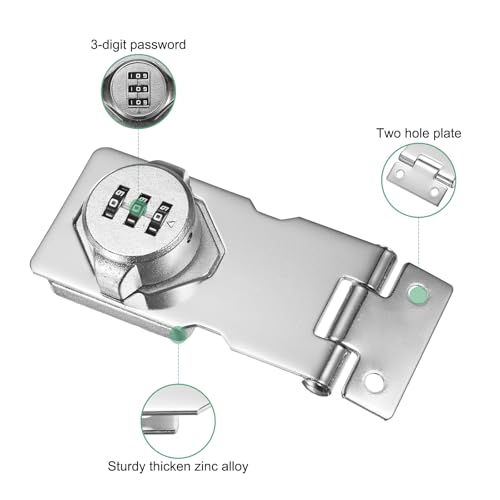 Image of M METERXITY Keyless Combination Lock, 3.7 inch Zinc Alloy Mechanical Password Twist Knob Hasp Locks Latch, 90 /180 Degree Barn Door Lock for Cabinet /Closet /Garage /Drawers /Garden /Bathroom [Silver]