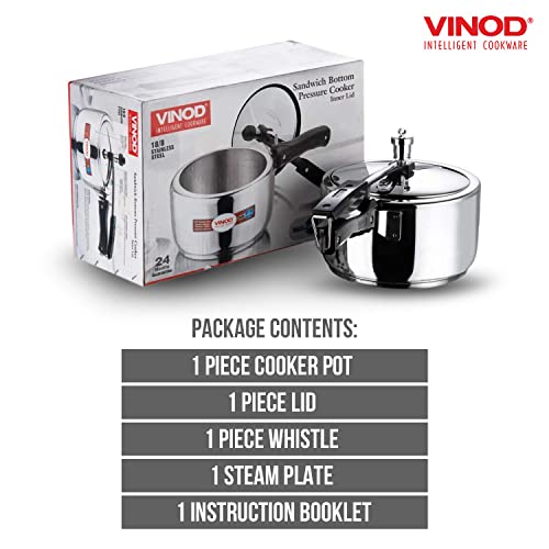 Vinod Pressure Cooker Stainless Steel – Inner Lid - 5.5 Liter – Sandwich Bottom – Indian Pressure Cooker – Induction Friendly Cooker – Best Used For Indian Cooking, Soups, And Rice Recipes, Quinoa #TOP4