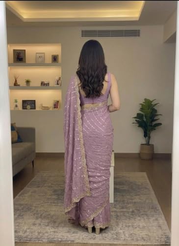 Image of RADHA Women's Embroidery Work Saree with Designer Border for Festive and Traditional Ethnic Drape Saree with Detailed Thread Style Pattern and Elegant Occasion Look