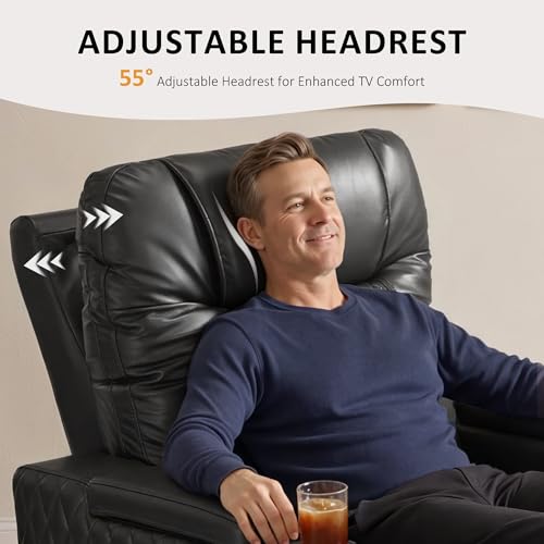Image of MCombo Oversized Power Recliner Chair with Adjustable Headrest & LED Light for Adults, Zero Gravity Recliner with USB & Type C Ports, Cup Holders for Living Room & Home Theater, Faux Leather HTS401