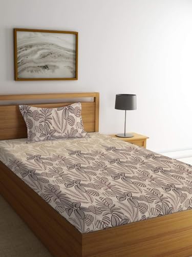 LOOMLYFE 300 TC Cotton Feel Glace Elastic Fitted Printed Single Bed Bedsheet with 1 Pillow Cover Fits Upto 6 Inches Mattress,Size- 42X75X8 Inches. MaroonCoconut