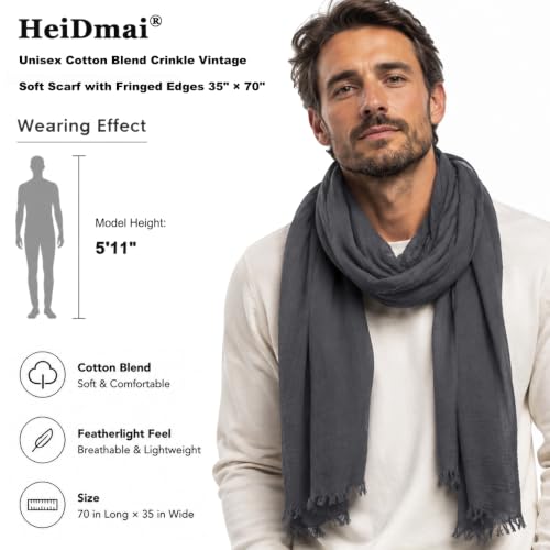 Image of Lightweight Cotton Blend Scarf for Women Men | Large,Breathable,Thin,Soft,Crinkle Scarf,Hijab Head Wrap,NeckScarf,Everyday,Travel Scarf,Summer Dress Scarves Holiday Gift