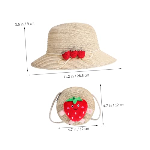 Strawberry Shaped Purse Woven Straw Bag Crossbody Shoulder Bag Matching Hat Summer Accessory2