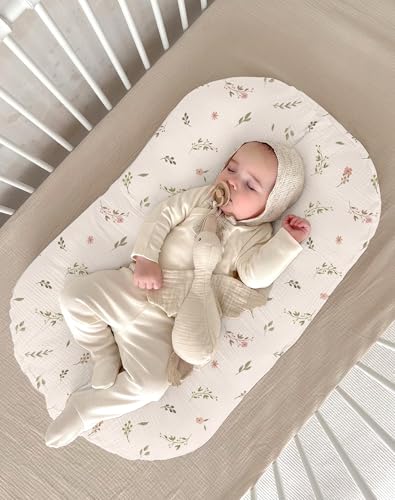 Image of Muslin Baby Lounger Cover 2 Pack, Soft Breathable Newborn Lounger Pillow Cover for Boys Girls Infant (Petal Leaf)
