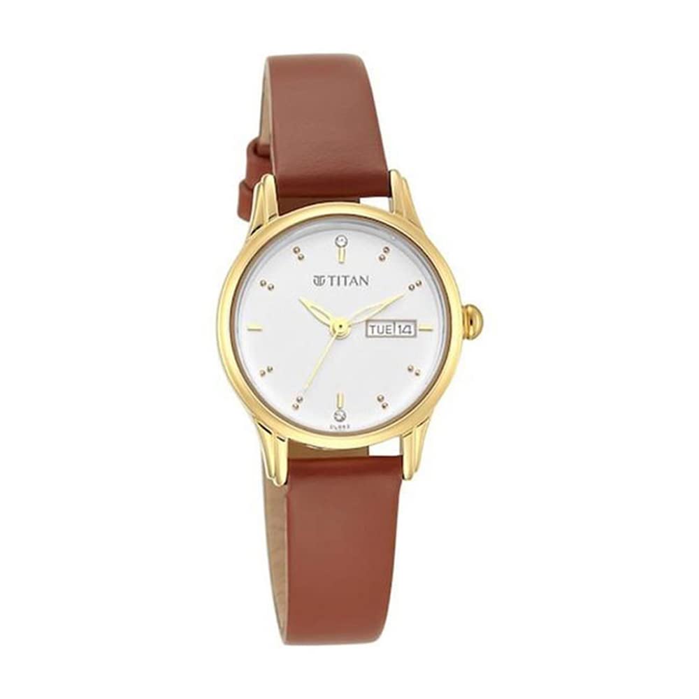 Titan Analog White Dial Womens Watch-2656YL01 Genuine Leather, Brown Strap (B09B9Q7S26) Amazon Price History, Amazon Price Tracker