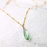  Edelstein-Kette grün-gold mit Amethyst-Tropfen hell-grün, vergoldete Satelliten-Kette, facettierter Prasiolith Birnenform, Geschenk für Sie
