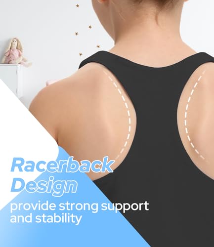 Girls Tank Tops Dance Outfits Crop Top Double Lined High Crew Neck Racerback Cropped Athletic Top for Ballet Yoga Gymnastics 5