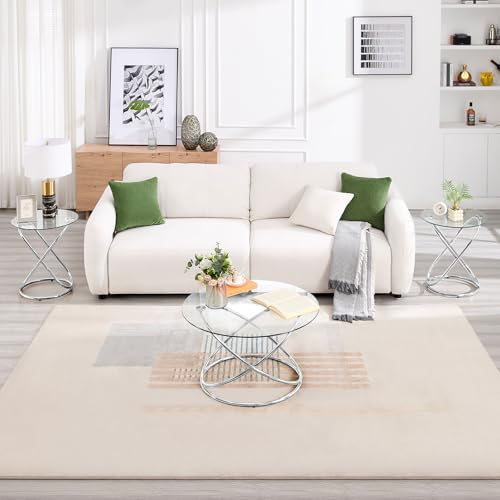 BECHAEO 31.5’’ Round Glass Coffee Table, Modern Circle Silver Coffee Table for Living Room with Clear Glass Top Chrome Finish Oval Frame, Silver