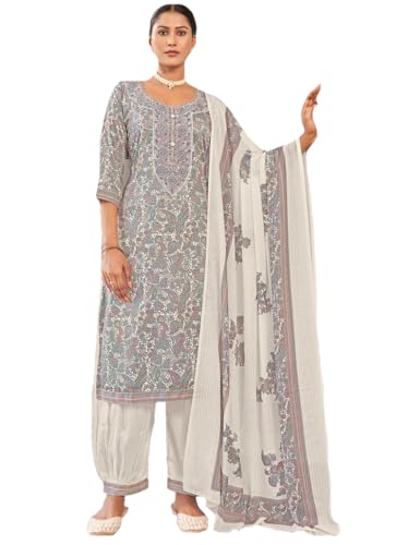 Image of Bitra Women's Cotton Satin Unstitched Salwar Suit Dress Material with Floral Print & Dupatta for Women | Salwar Kameez Fabric Set