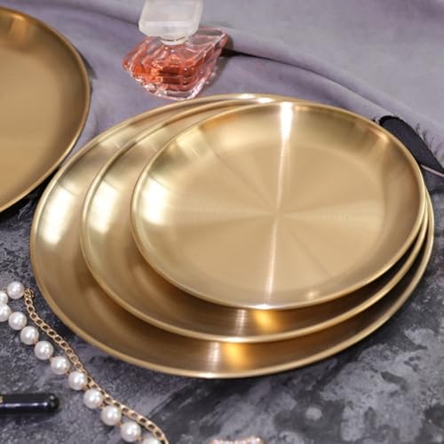 Besttoolifes Vassoio rotondo dorato per gioielli e cosmetici, organizer da scrivania in metallo, soluzione di archiviazione per cosmetici, vassoio rotondo per cosmetici, decorativo compatto (26 cm)