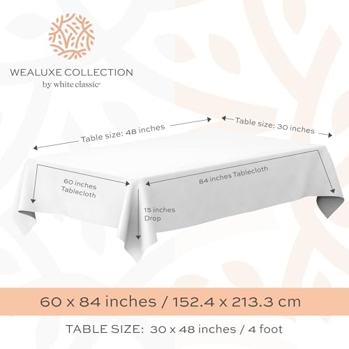 WEALUXE 2 Pack White Kitchen Table Cloth for Folding Table 4ft [ 60x84 in ] Rectangle Tablecloth Set, Stain and Wrinkle Resistant Washable Polyester Table Cover for Dinner Table, Wedding, Party by White Classic - Used condition - Image 2
