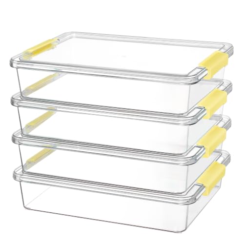 Vtopmart 4 Pack 6 Qt Plastic Storage Bins with Lids, Sensory Bins, Yellow