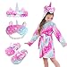 Robe de Chambre Licorne pour Fille Doux Peignoir à Capuche avec Chaussons Licorne et Bandeau (Rose/Violet, 4-5 ans)