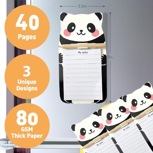 Image of AccuPrints Pack of 3 Magnetic Fridge Memo Notepads with Pencil inserted | Cute Animal Memo Pad kitchen Fridge /Office Godrej /Metal Wardrobe | Fridge Sticky To Do List Notepads