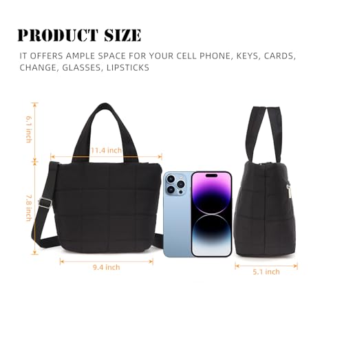 Puffer Mini Tote Bags with Zipper Small Quilted Crossbody Bags for Women Nylon Shoulder Purse Handbag with Adjustable Strap,Beige4