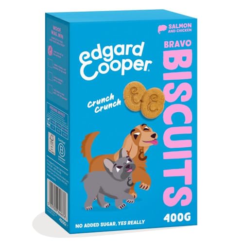 Edgard Cooper Premios para Perros, (Salmón & Pollo, 1 x 400g), Galletas para Premiar, Sin Cereales, Rico en proteína y Carne Fresca, Llena de aminoácidos Esenciales para un estómago Sano