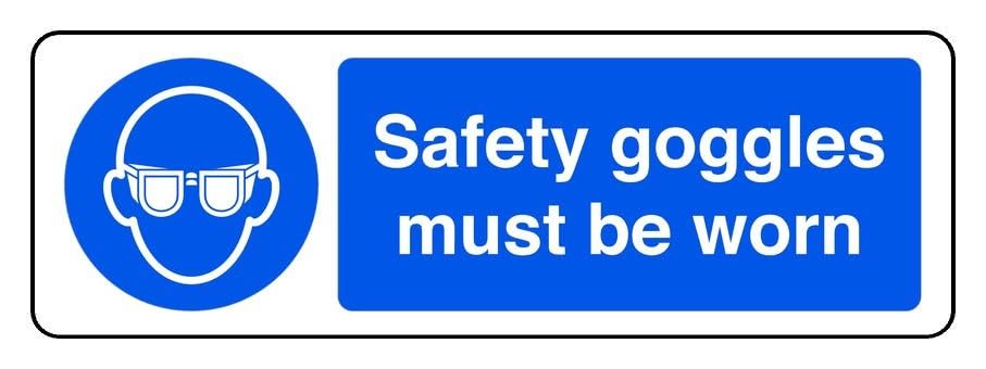 Safety Goggles Must Be Worn - safety sign - 3mm Aluminium Dibond for indoor/outdoor usage (450mm x 150mm) 5m Viewing Distance.