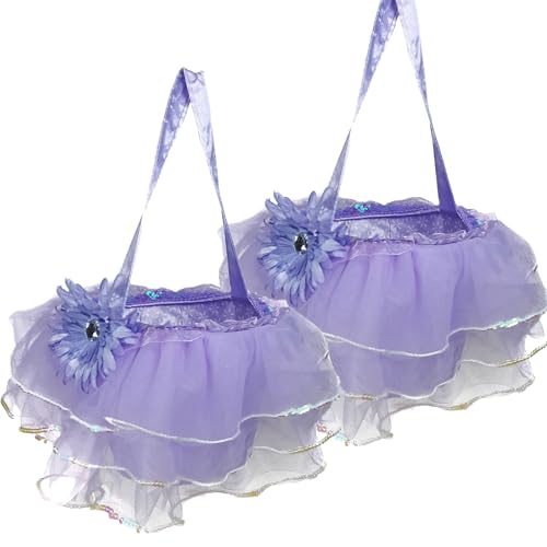 DearSun Set of 2pcs, Purple Flower Tutu Basket with Elegant Appearance, Halloween Candy Baskets for Girls Gift Party Decoration Storage