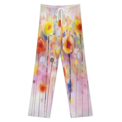 Bagea-Ka Watercolor Poppy Flower Pattern Mens Pajama Pants Lounge Sleep Long Pants with Pocket Loungewear3