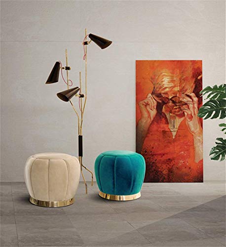 Tabouret en velours vert et bois pour coiffeuse