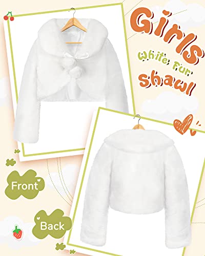 Taiyin 2 Pieces Girls Faux Fur Shawl Cape White Princess Cozy Faux Fur Bolero Shrugs Girls Dress Coat For Wedding Flower Girls Dress Up 4T-7T #TOP1