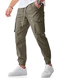 JMIERR Mens Joggers Relaxed Fit Casual Elastic Waist Drawstring Stretch Cargo Pants Tapered Work Hiking Workout Jogger Fall Fashion Sweatpants with Pockets, L, Olive Green