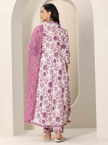 Image of Mauve floral printed anarkali kurta and printed palazzo with embellished dupatta | ethnic wear | bridal suit | occasion wear