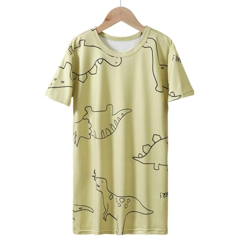 Girls Cotton Thin 𝐏ajamas Dress Dinosaur Graphic Crew Neck n𝐢ghtdress Tops Kids Lightweight Short Sleeve n𝐢ghtgowns4