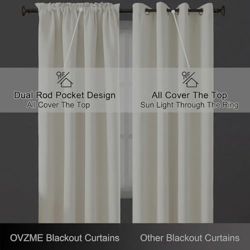 Image of Light Beige Short Curtains for Bedroom 54 Inch Length 2 Panels Set, Light Filtering Thermal Insulated Soft Window Curtains, Dual Rod Pocket Drapes for Living Room, 2x40Wx54L Inches