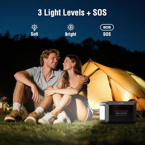 Image of Portable Power Station 300W MARBERO 237Wh Camping Solar Generator Backup Lithium Battery with Pure Sine Wave 110V AC Outlet, USB C, USB A, DC for Outdoors Camping CPAP Home Blackout Emergency